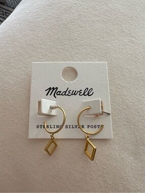 Madewell Gold Hoop Earrings with Diamond-Shaped Drop Charms